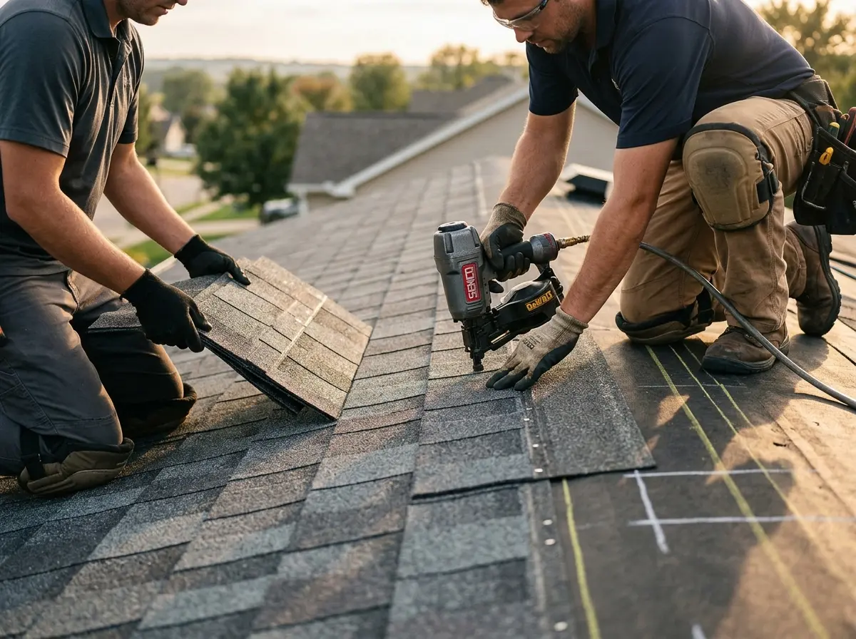 Professional roofer working on a residential roof in Fleming Island